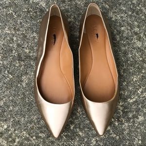 J Crew Rose Gold metallic leather pointy flats